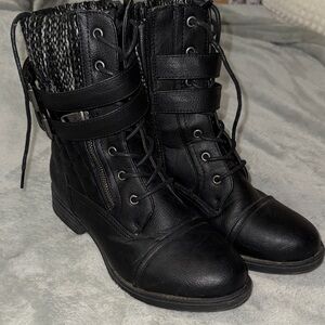 Black Lace-Up Ankle Boots